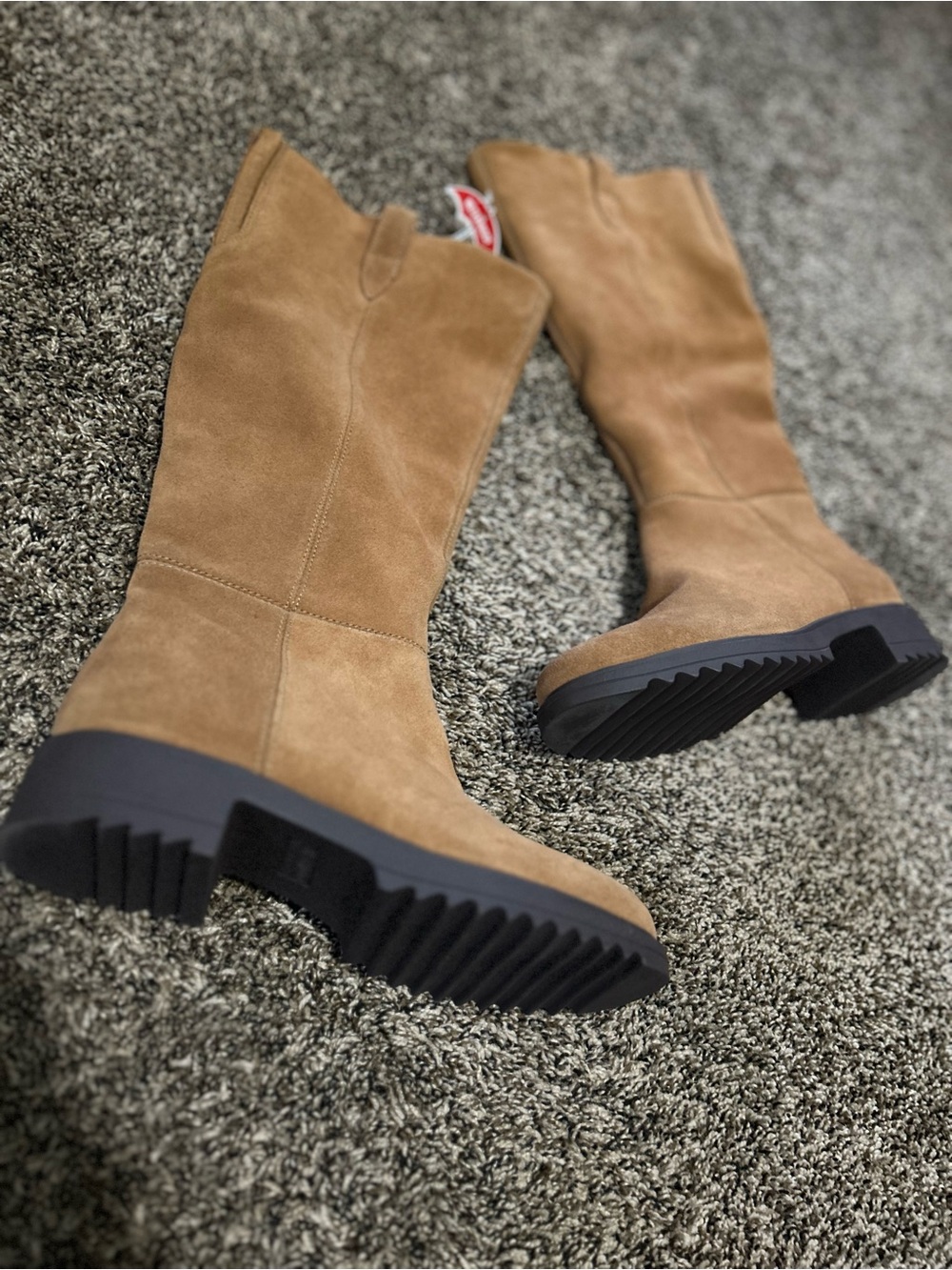 Blondo Tan Suede Knee high Lug Sole Boots
